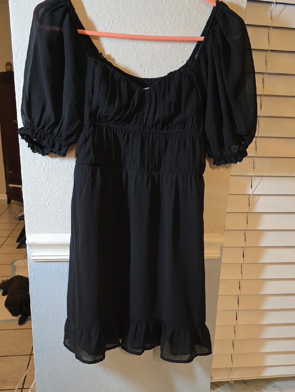 Hollister Black Elastic Waist Ruffle Dress